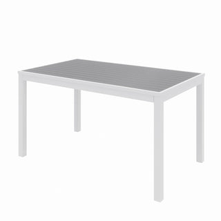 Eveleen Outdoor Patio Table with Six Gray Powder-Coated Polymer Chairs, 32 x 55 x 29, Gray, Ships in 4-6 Business Days