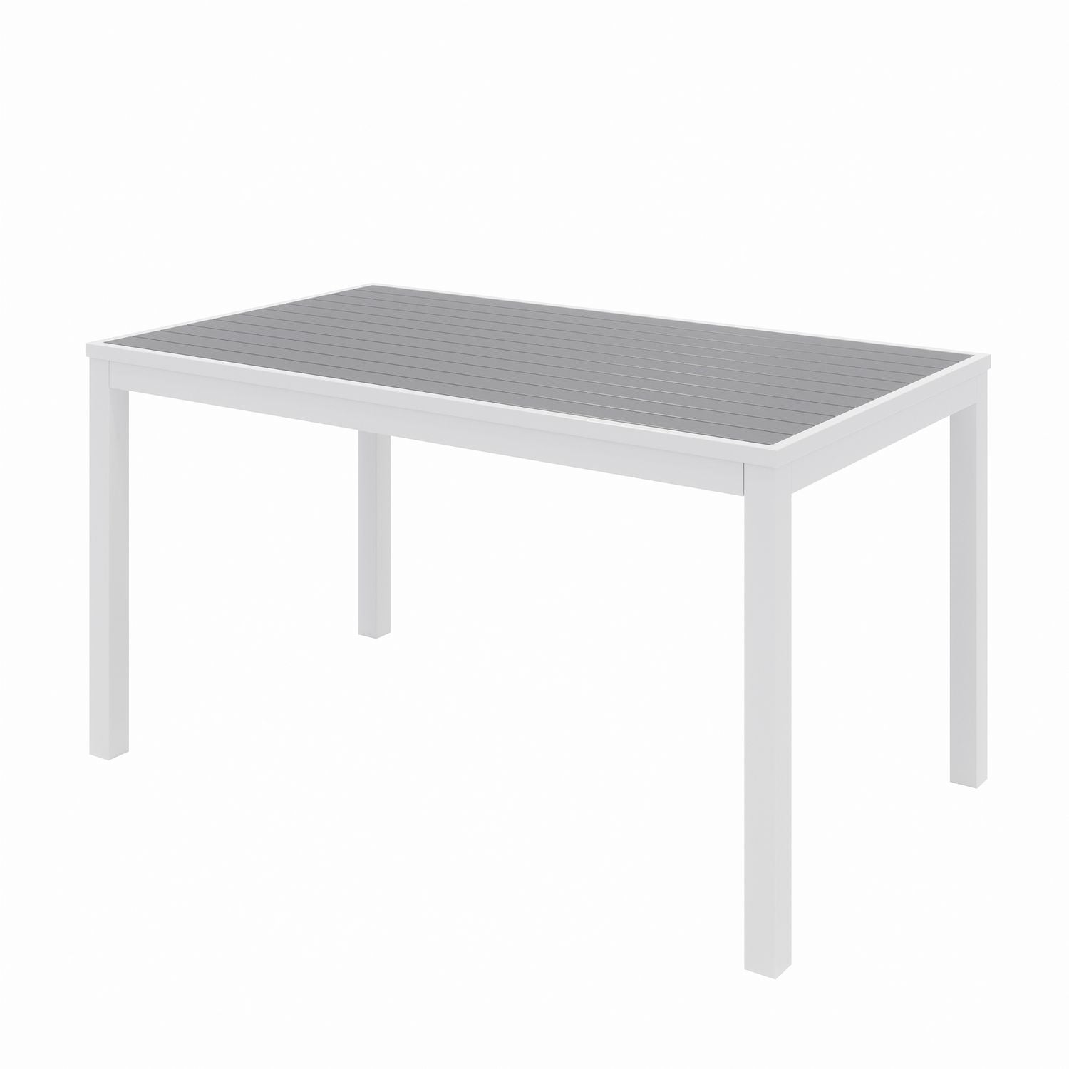 Eveleen Outdoor Patio Table with Six Gray Powder-Coated Polymer Chairs, 32 x 55 x 29, Gray, Ships in 4-6 Business Days