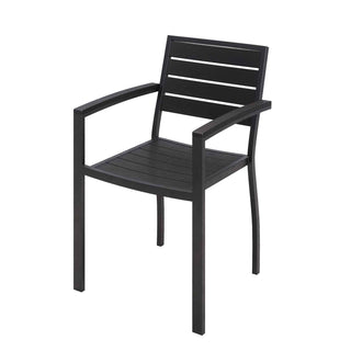 Eveleen Outdoor Patio Table w/ Two Black Powder-Coated Polymer Chairs and Two Benches, 32 x 55, Gray, Ships in 4-6 Bus Days