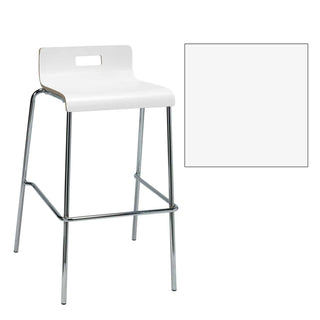 Pedestal Bistro Table with Four White Jive Series Barstools, Round, 36" Dia x 41h, Studio Teak, Ships in 4-6 Business Days