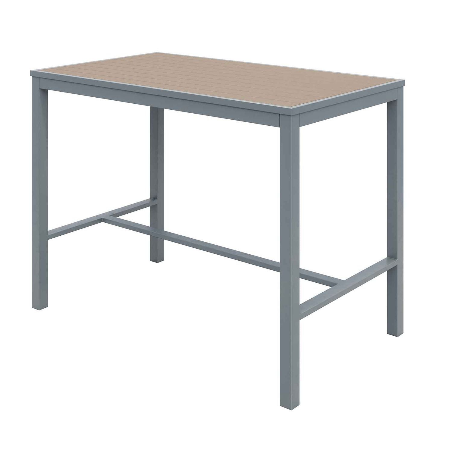 Eveleen Outdoor Bistro Patio Table with Four Mocha Powder-Coated Polymer Barstools, 32 x 55, Mocha, Ships in 4-6 Bus Days