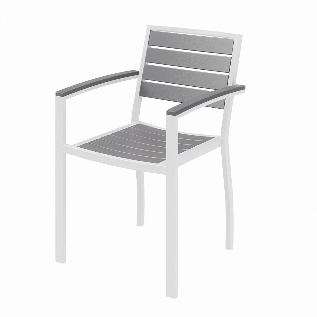 Eveleen Outdoor Patio Table with Four Gray Powder-Coated Polymer Chairs, 32" Square, Gray, Ships in 4-6 Business Days