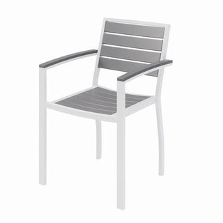 Eveleen Outdoor Patio Table with Four Gray Powder-Coated Polymer Chairs, 32" Square, Gray, Ships in 4-6 Business Days