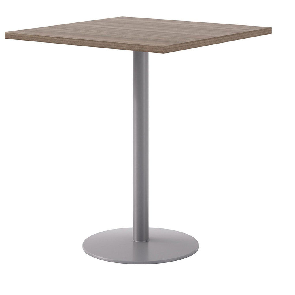 Pedestal Bistro Table with Four White Jive Series Barstools, Square, 36 x 36 x 41, Studio Teak, Ships in 4-6 Business Days
