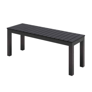 Eveleen Outdoor Patio Table w/ Two Black Powder-Coated Polymer Chairs and Two Benches, 32 x 55, Gray, Ships in 4-6 Bus Days