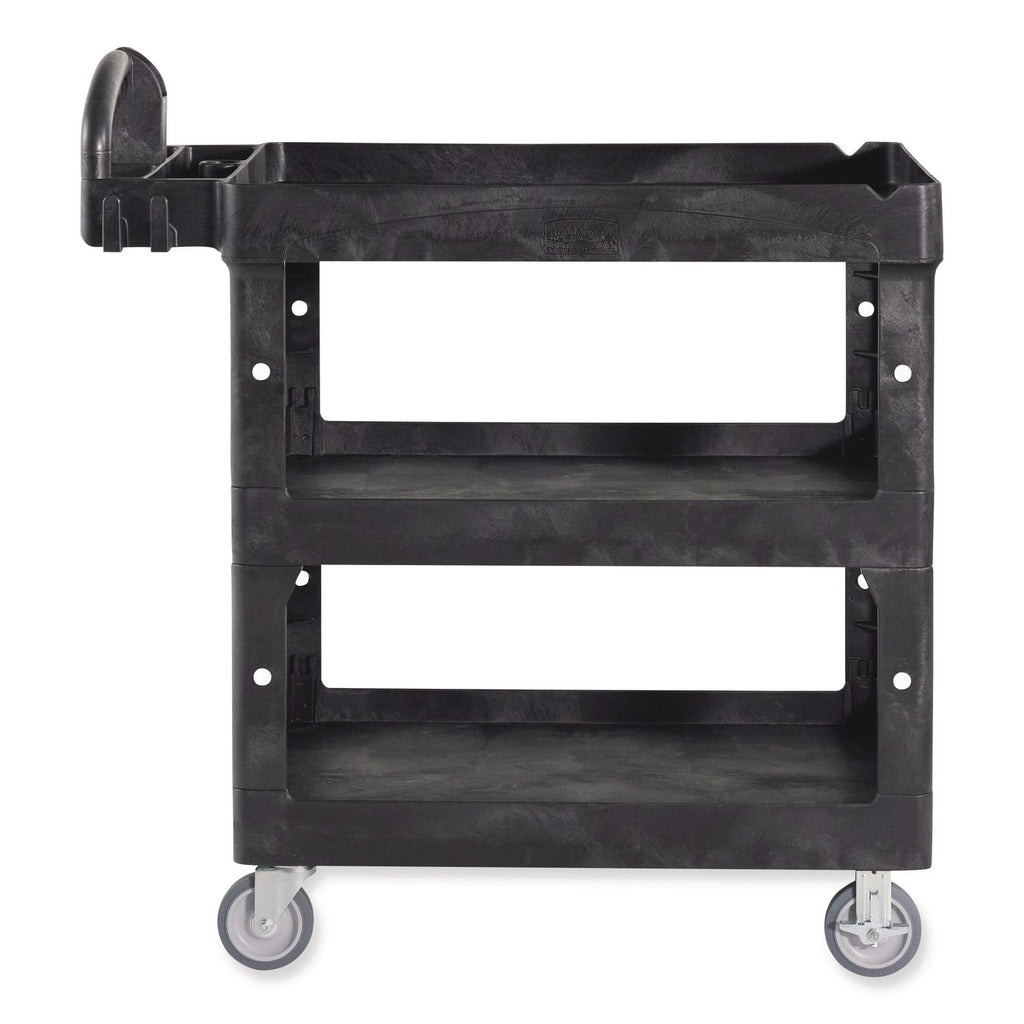 BRUTE 3-Shelf Heavy-Duty Ergo Lipped Utility Cart, Resin, 3 Shelves, 600 lb Capacity, 25.24" x 44" x 47", Black