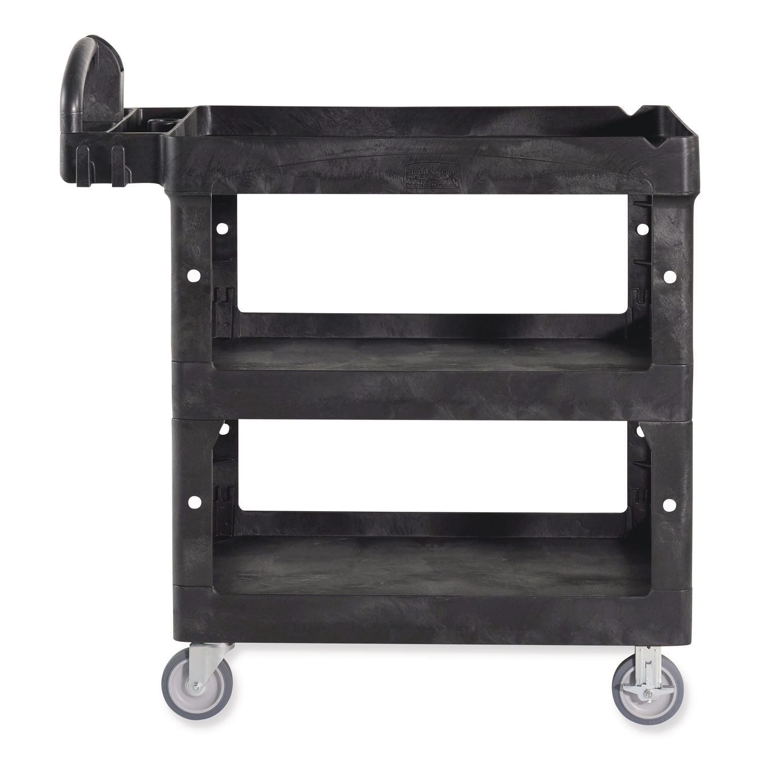 BRUTE 3-Shelf Heavy-Duty Ergo Lipped Utility Cart, Resin, 3 Shelves, 600 lb Capacity, 25.24" x 44" x 47", Black