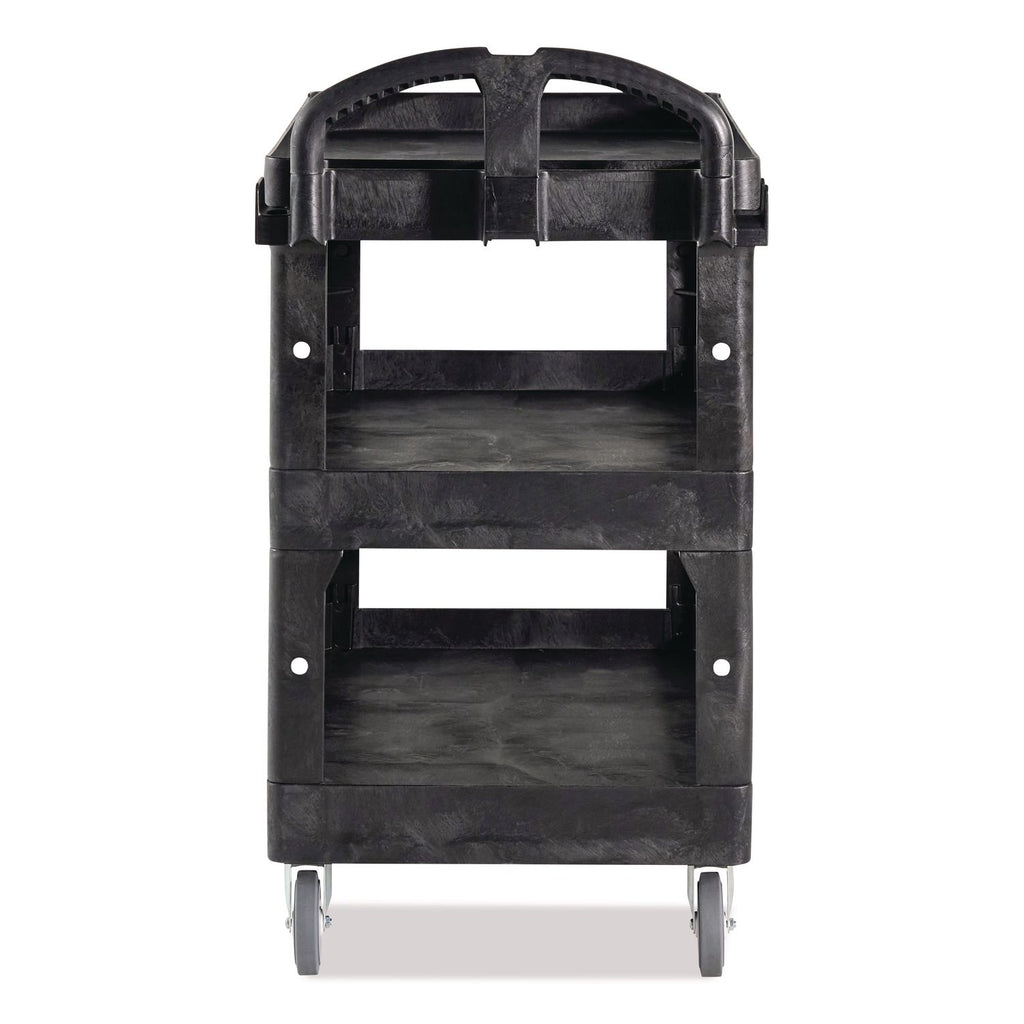 BRUTE 3-Shelf Heavy-Duty Ergo Lipped Utility Cart, Resin, 3 Shelves, 600 lb Capacity, 25.24" x 44" x 47", Black