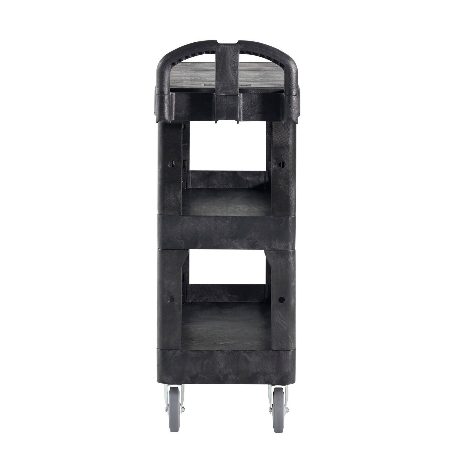 BRUTE 3-Shelf Heavy-Duty Ergo Flat Utility Cart, Resin, 3 Shelves, 600 lb Capacity, 25.24" x 48.63" x 46.18", Black