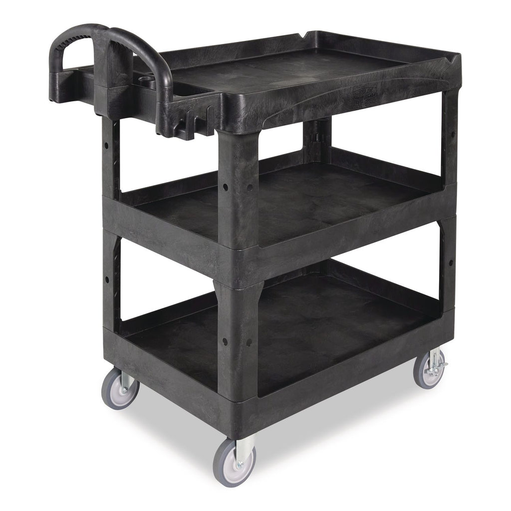 BRUTE 3-Shelf Heavy-Duty Ergo Lipped Utility Cart, Resin, 3 Shelves, 600 lb Capacity, 25.24" x 44" x 47", Black