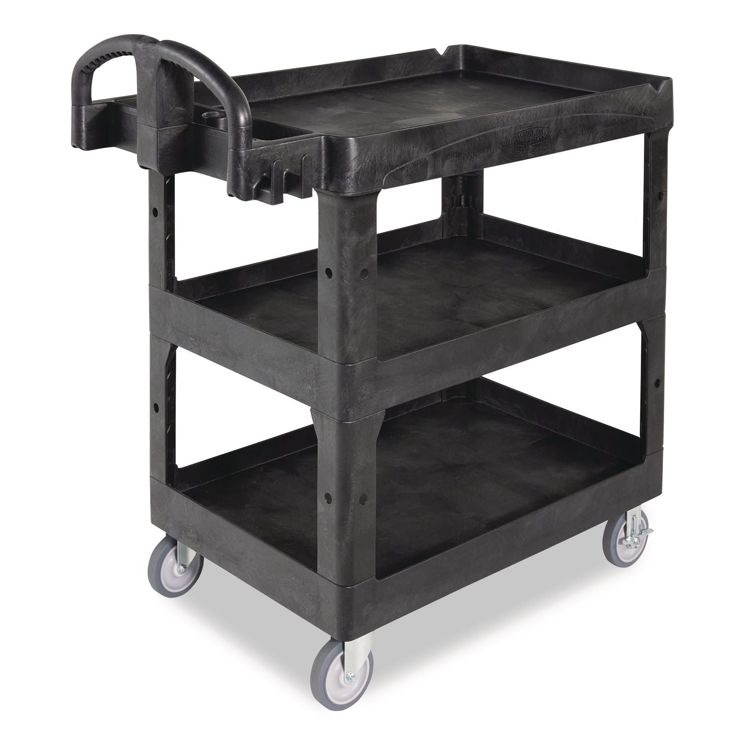 BRUTE 3-Shelf Heavy-Duty Ergo Lipped Utility Cart, Resin, 3 Shelves, 600 lb Capacity, 25.24" x 44" x 47", Black