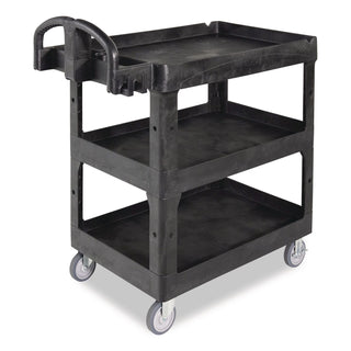 BRUTE 3-Shelf Heavy-Duty Ergo Lipped Utility Cart, Resin, 3 Shelves, 600 lb Capacity, 25.24" x 44" x 47", Black