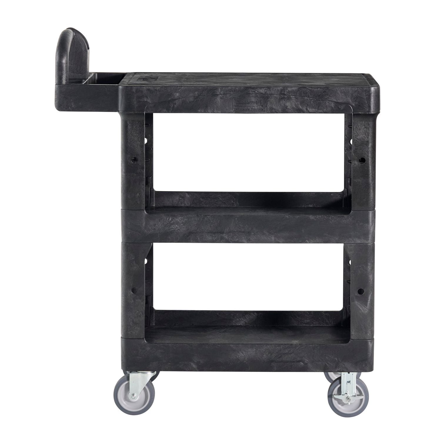 BRUTE 3-Shelf Heavy-Duty Ergo Flat Utility Cart, Resin, 3 Shelves, 600 lb Capacity, 25.24" x 48.63" x 46.18", Black