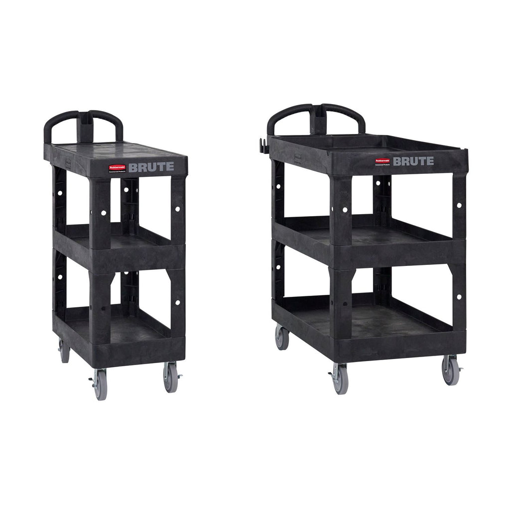BRUTE 3-Shelf Heavy-Duty Ergo Flat Utility Cart, Resin, 3 Shelves, 600 lb Capacity, 25.24" x 48.63" x 46.18", Black
