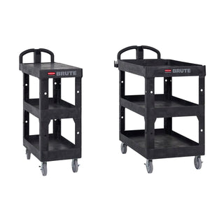 BRUTE 3-Shelf Heavy-Duty Ergo Flat Utility Cart, Resin, 3 Shelves, 600 lb Capacity, 25.24" x 48.63" x 46.18", Black