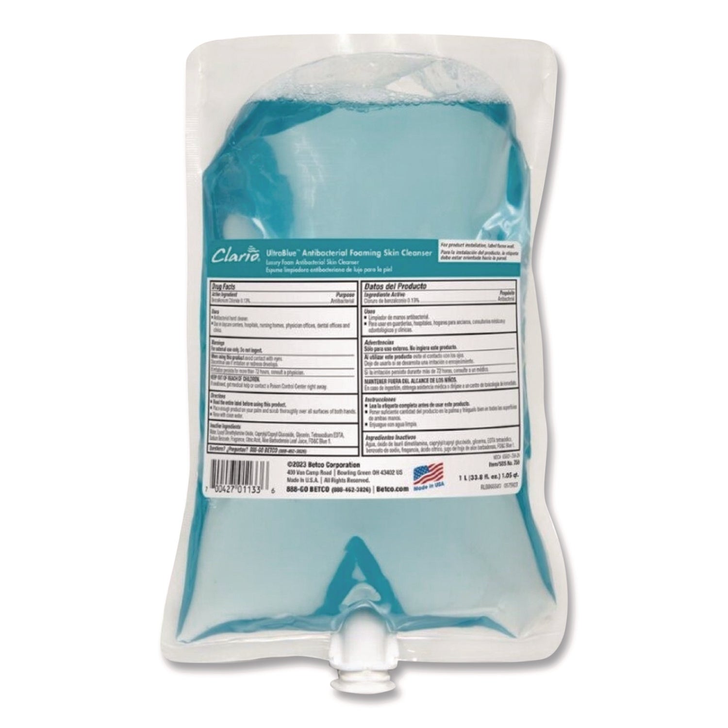 Green Earth Clear Foaming Skin Cleanser, Fragrance-Free, 1,000 mL Refill Bag, 6/Carton