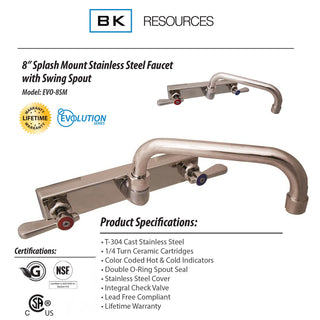 Evolution Splash Mount Stainless Steel Faucet, 4.69" Height/12" Reach, Stainless Steel, Ships in 4-6 Business Days