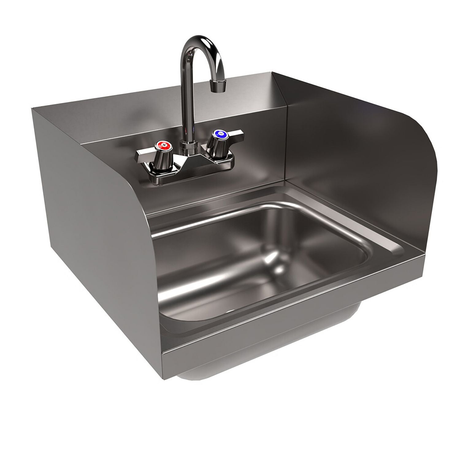 Stainless Steel Hand Sink with Side Splashes and Faucet, 14" l x 10" w x 5" h, Ships in 4-6 Business Days