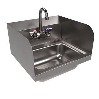 Stainless Steel Hand Sink with Side Splashes and Faucet, 14" l x 10" w x 5" h, Ships in 4-6 Business Days