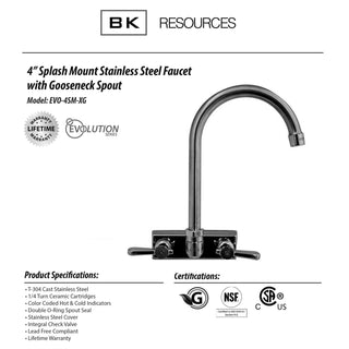 Evolution Splash Mount Stainless Steel Faucet, 9.06" Height/4.5" Reach, Stainless Steel, Ships in 4-6 Business Days