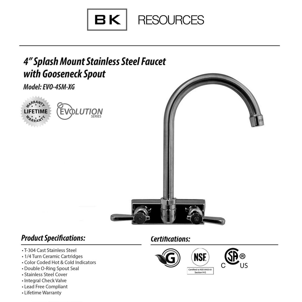 Evolution Splash Mount Stainless Steel Faucet, 12.38" Height/8" Reach, Stainless Steel, Ships in 4-6 Business Days