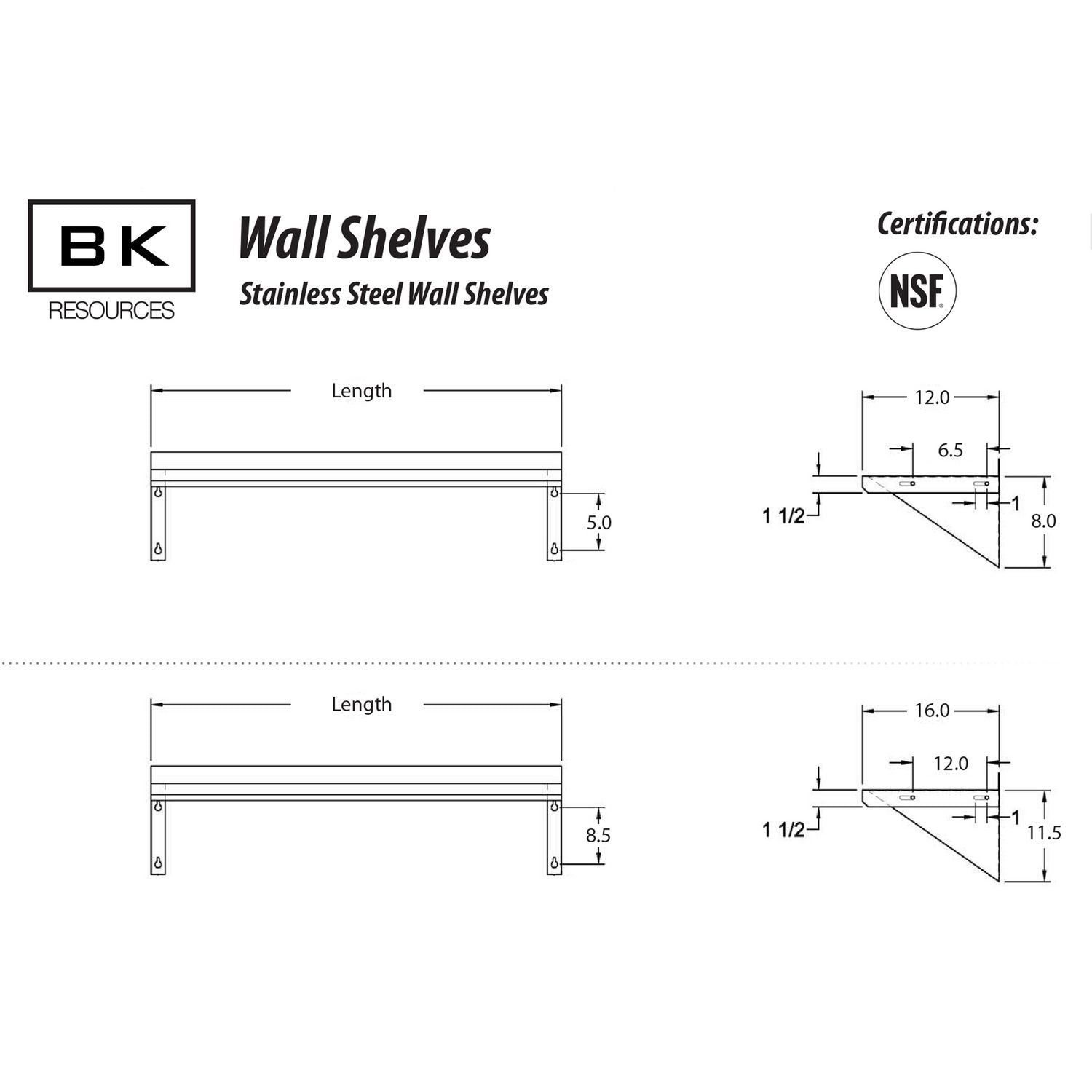 Stainless Steel Economy Overshelf, 32w x 12d x 8h, Stainless Steel, Silver, 2/Pallet, Ships in 4-6 Business Days