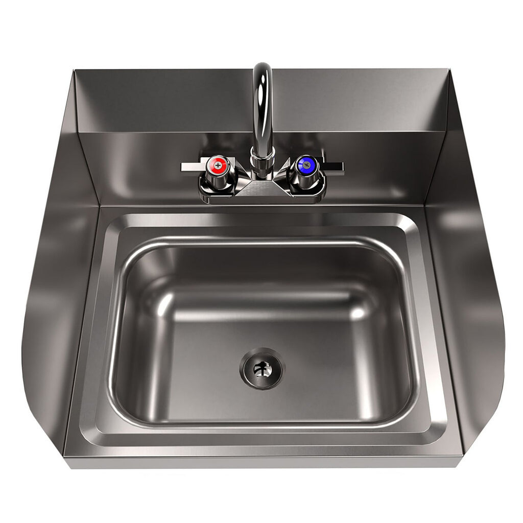Stainless Steel Hand Sink with Side Splashes and Faucet, 14" l x 10" w x 5" h, Ships in 4-6 Business Days