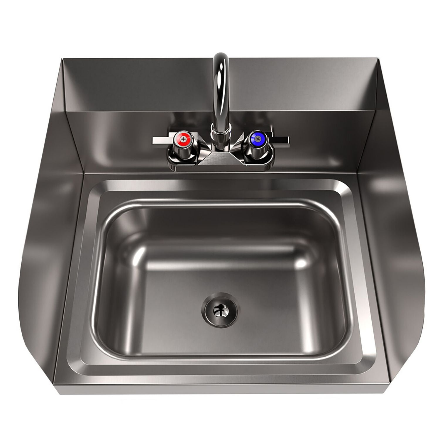 Stainless Steel Hand Sink with Side Splashes and Faucet, 14" l x 10" w x 5" h, Ships in 4-6 Business Days