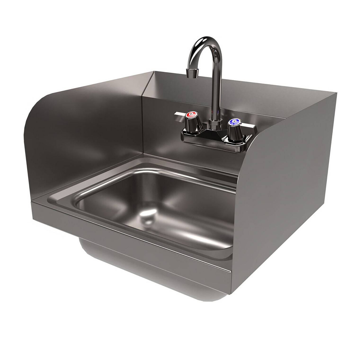 Stainless Steel Hand Sink with Side Splashes and Faucet, 14" l x 10" w x 5" h, Ships in 4-6 Business Days