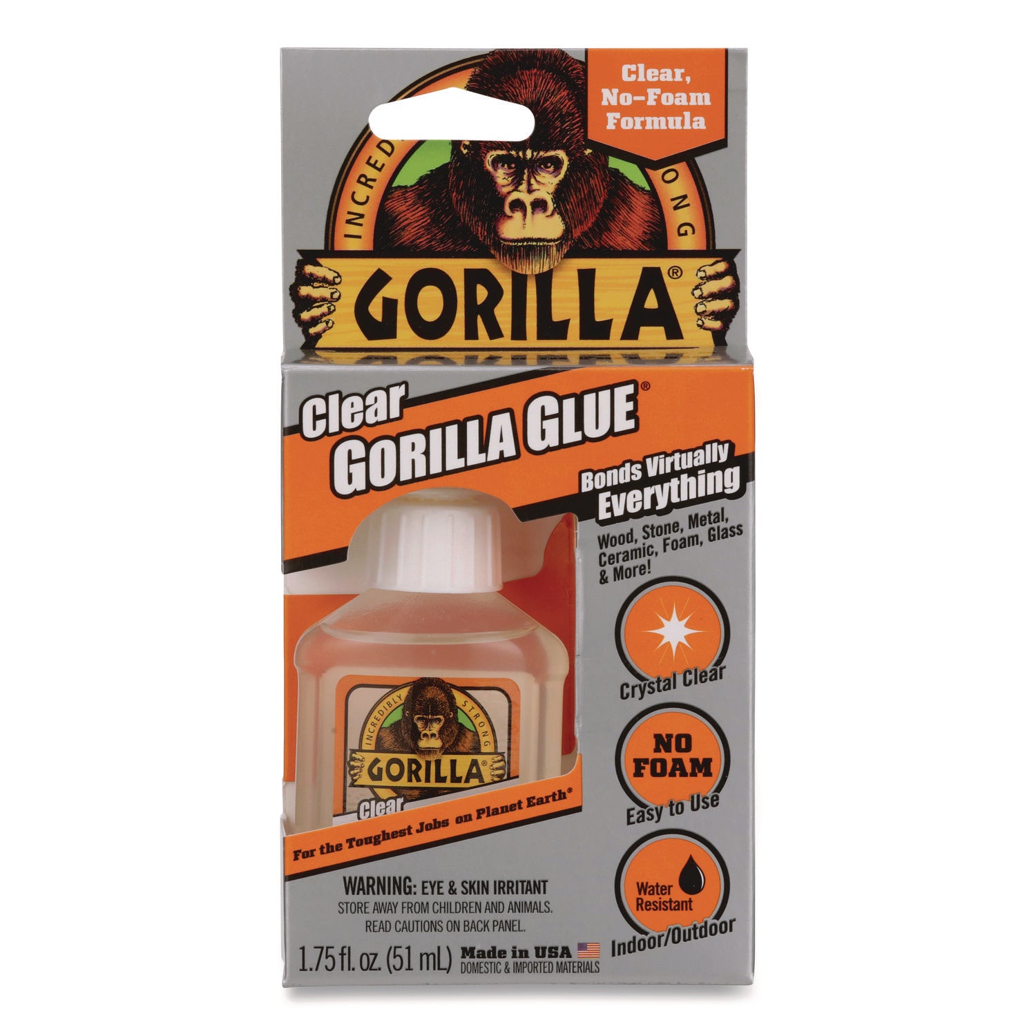 Clear Gorilla Glue, 1.75 oz, Dries Clear