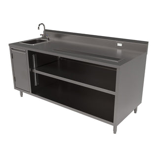 Stainless Steel Beverage Table with Left Sink, Rectangular, 30" x 72" x 41.5", Silver, Ships in 4-6 Business Days