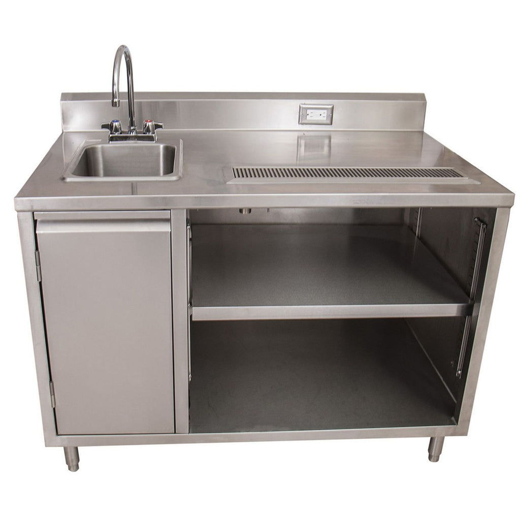 Stainless Steel Beverage Table with Left Sink, Rectangular, 30" x 72" x 41.5", Silver, Ships in 4-6 Business Days