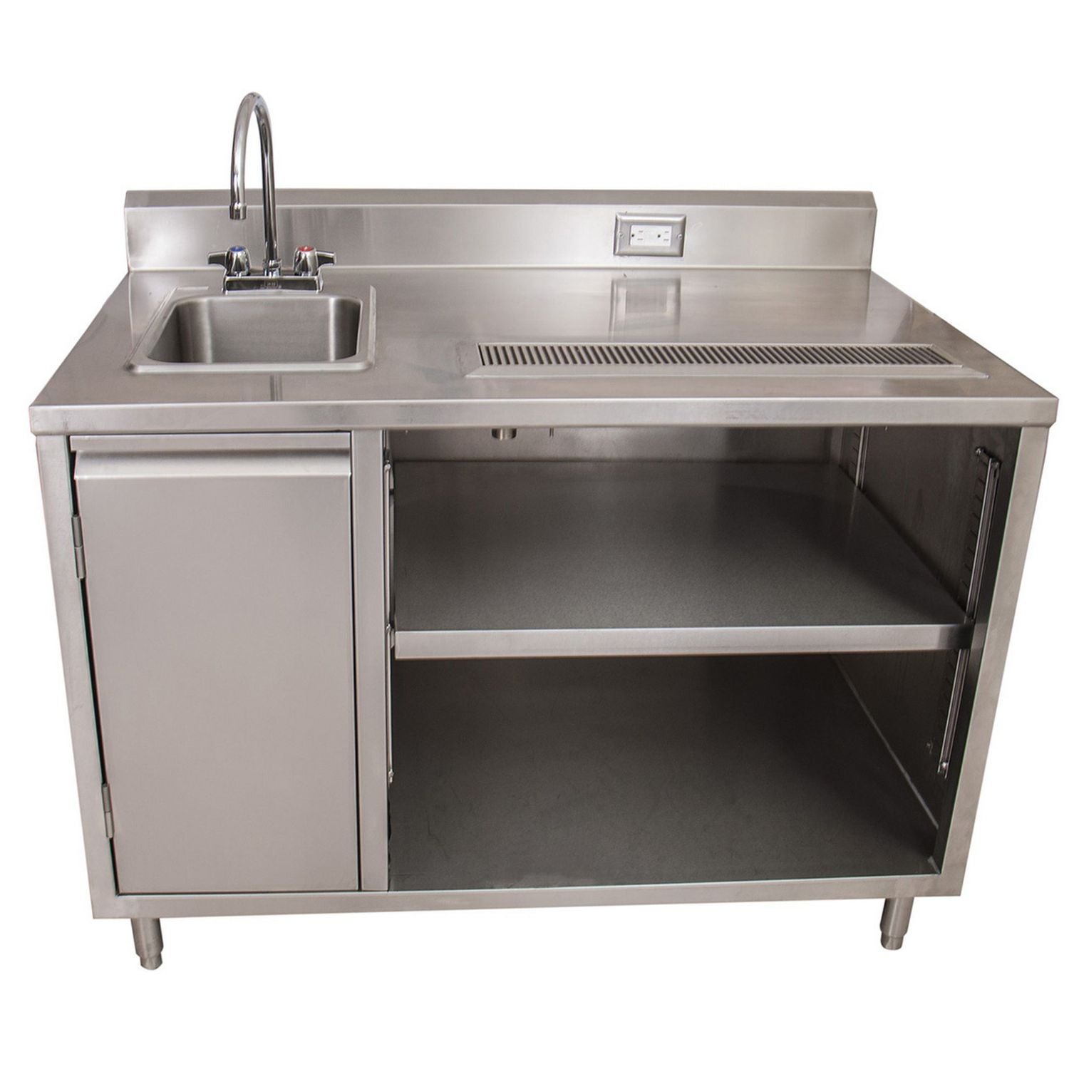 Stainless Steel Beverage Table with Left Sink, Rectangular, 30" x 72" x 41.5", Silver, Ships in 4-6 Business Days