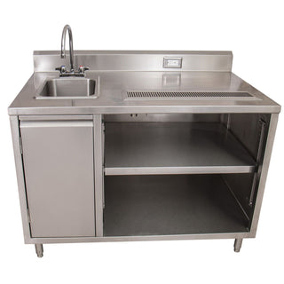 Stainless Steel Beverage Table with Left Sink, Rectangular, 30" x 72" x 41.5", Silver, Ships in 4-6 Business Days