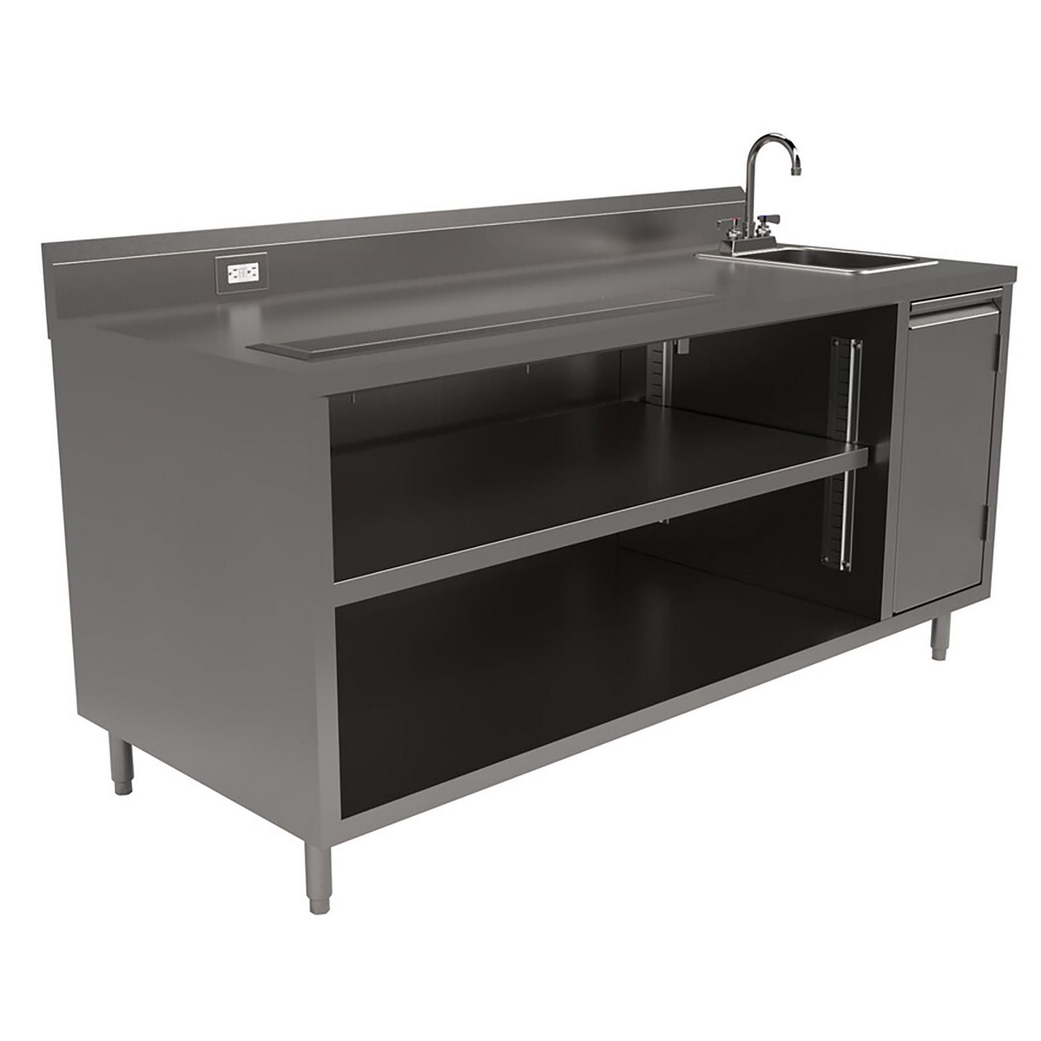 Stainless Steel Beverage Table with Right Sink, Rectangular, 30" x 72" x 41.5", Silver, Ships in 4-6 Business Days
