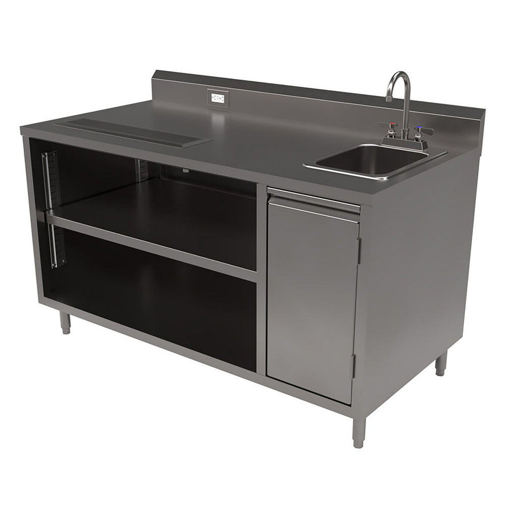 Stainless Steel Beverage Table with Right Sink, Rectangular, 30" x 60" x 41.5", Silver Top/Base, Ships in 4-6 Business Days
