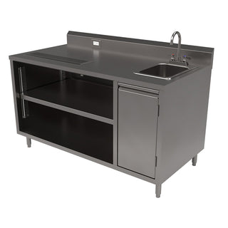 Stainless Steel Beverage Table with Right Sink, Rectangular, 30" x 60" x 41.5", Silver Top/Base, Ships in 4-6 Business Days