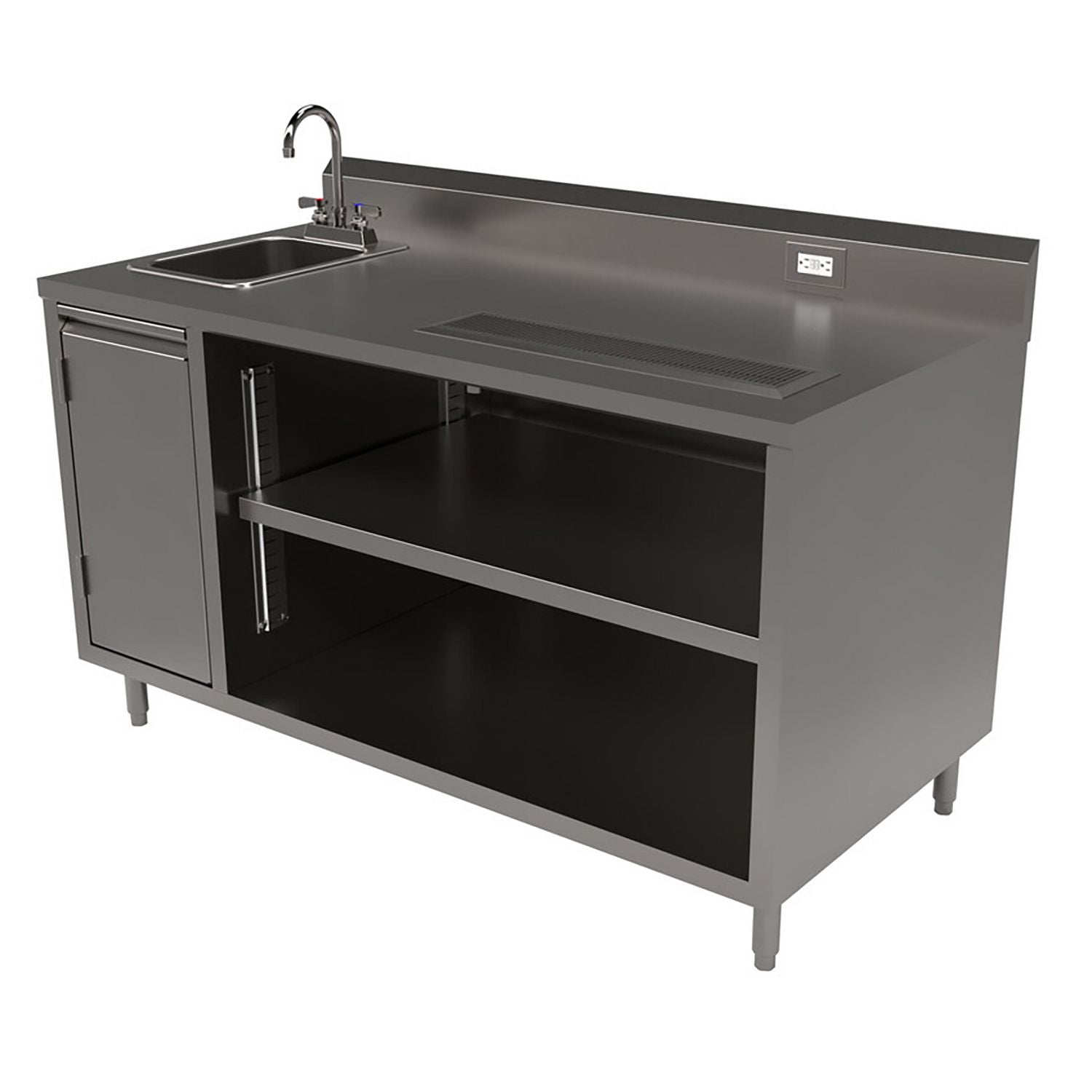 Stainless Steel Beverage Table with Left Sink, Rectangular, 30" x 60" x 41.5", Silver Top/Base, Ships in 4-6 Business Days