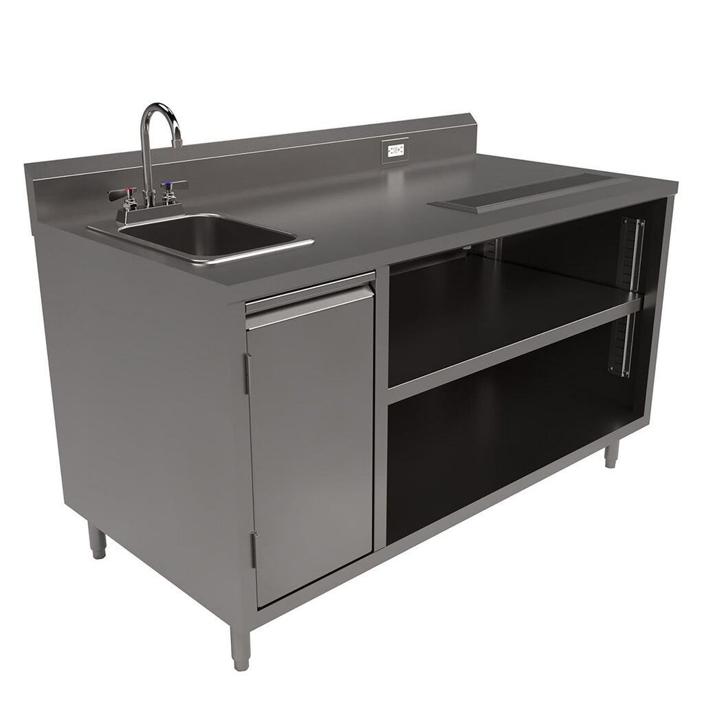 Stainless Steel Beverage Table with Left Sink, Rectangular, 30" x 60" x 41.5", Silver Top/Base, Ships in 4-6 Business Days