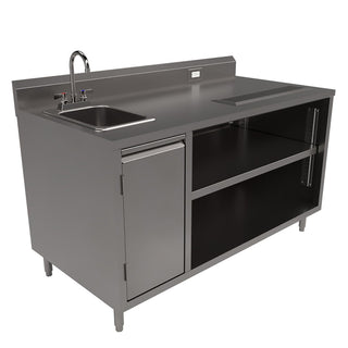 Stainless Steel Beverage Table with Left Sink, Rectangular, 30" x 60" x 41.5", Silver Top/Base, Ships in 4-6 Business Days