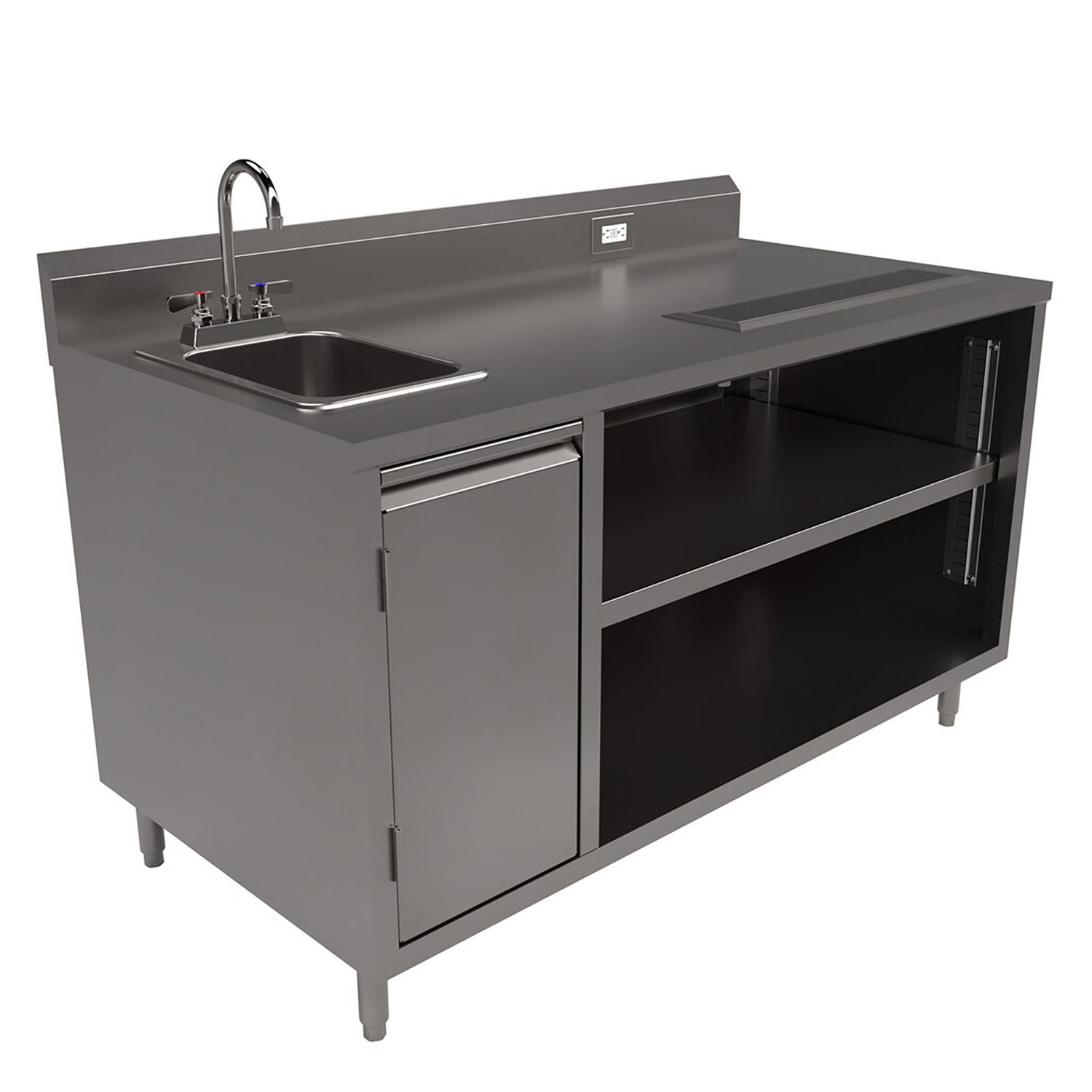 Stainless Steel Beverage Table with Left Sink, Rectangular, 30" x 60" x 41.5", Silver Top/Base, Ships in 4-6 Business Days