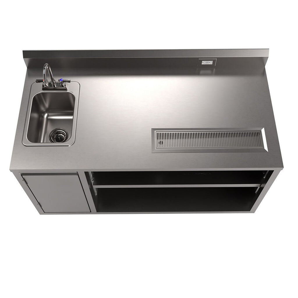 Stainless Steel Beverage Table with Left Sink, Rectangular, 30" x 60" x 41.5", Silver Top/Base, Ships in 4-6 Business Days