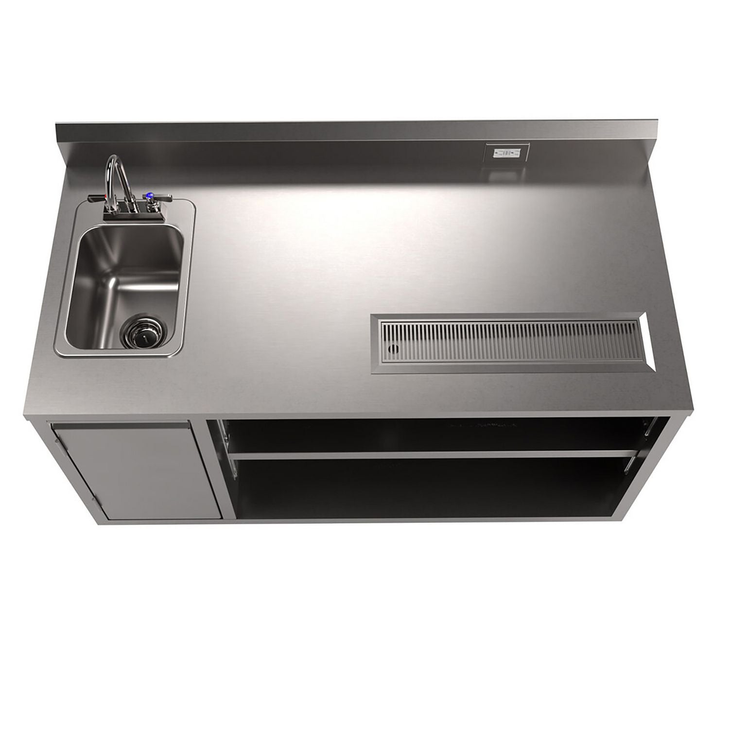 Stainless Steel Beverage Table with Left Sink, Rectangular, 30" x 60" x 41.5", Silver Top/Base, Ships in 4-6 Business Days