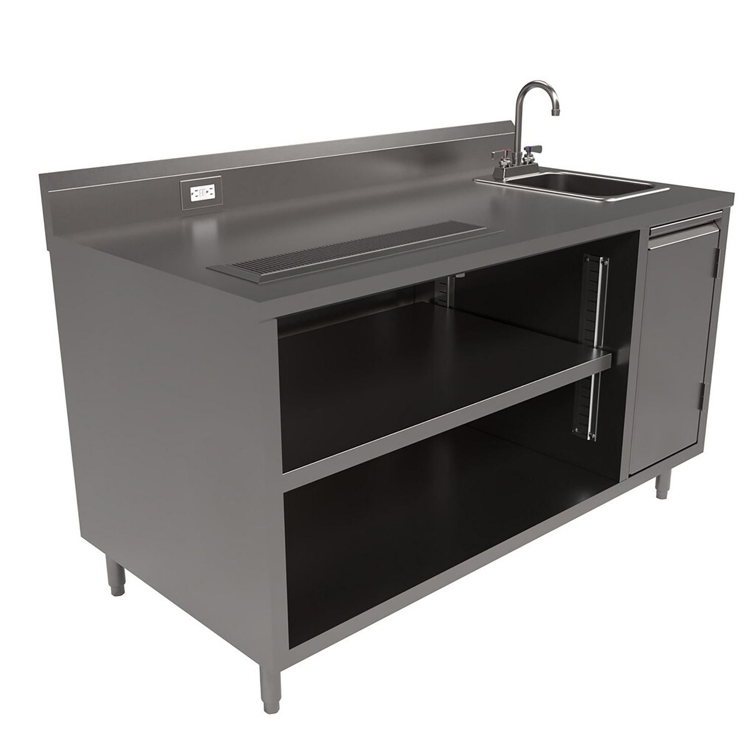 Stainless Steel Beverage Table with Right Sink, Rectangular, 30" x 60" x 41.5", Silver Top/Base, Ships in 4-6 Business Days
