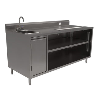 Stainless Steel Beverage Table with Left Sink, Rectangular, 30" x 72" x 41.5", Silver, Ships in 4-6 Business Days