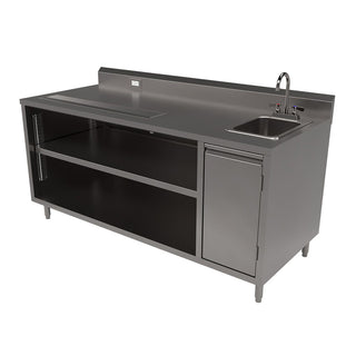 Stainless Steel Beverage Table with Right Sink, Rectangular, 30" x 72" x 41.5", Silver, Ships in 4-6 Business Days