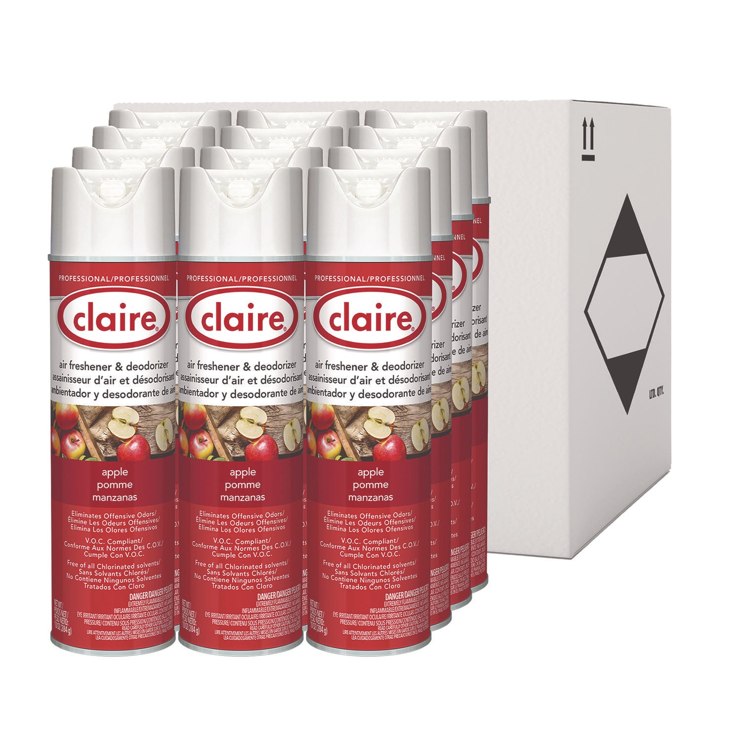 Claire Apple Air Freshener & Deodorizer - Aerosol - 20 fl oz (0.6 quart) - Dutch Apple - 12 / Pack - Ozone-safe, Chemical-free, Residue-free, Non-staining, Odor Neutralizer