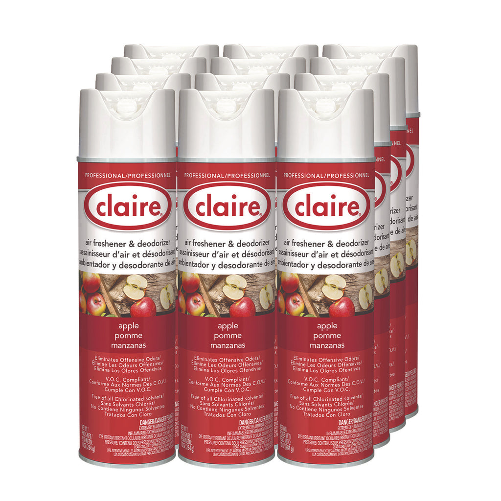 Claire Apple Air Freshener & Deodorizer - Aerosol - 20 fl oz (0.6 quart) - Dutch Apple - 12 / Pack - Ozone-safe, Chemical-free, Residue-free, Non-staining, Odor Neutralizer