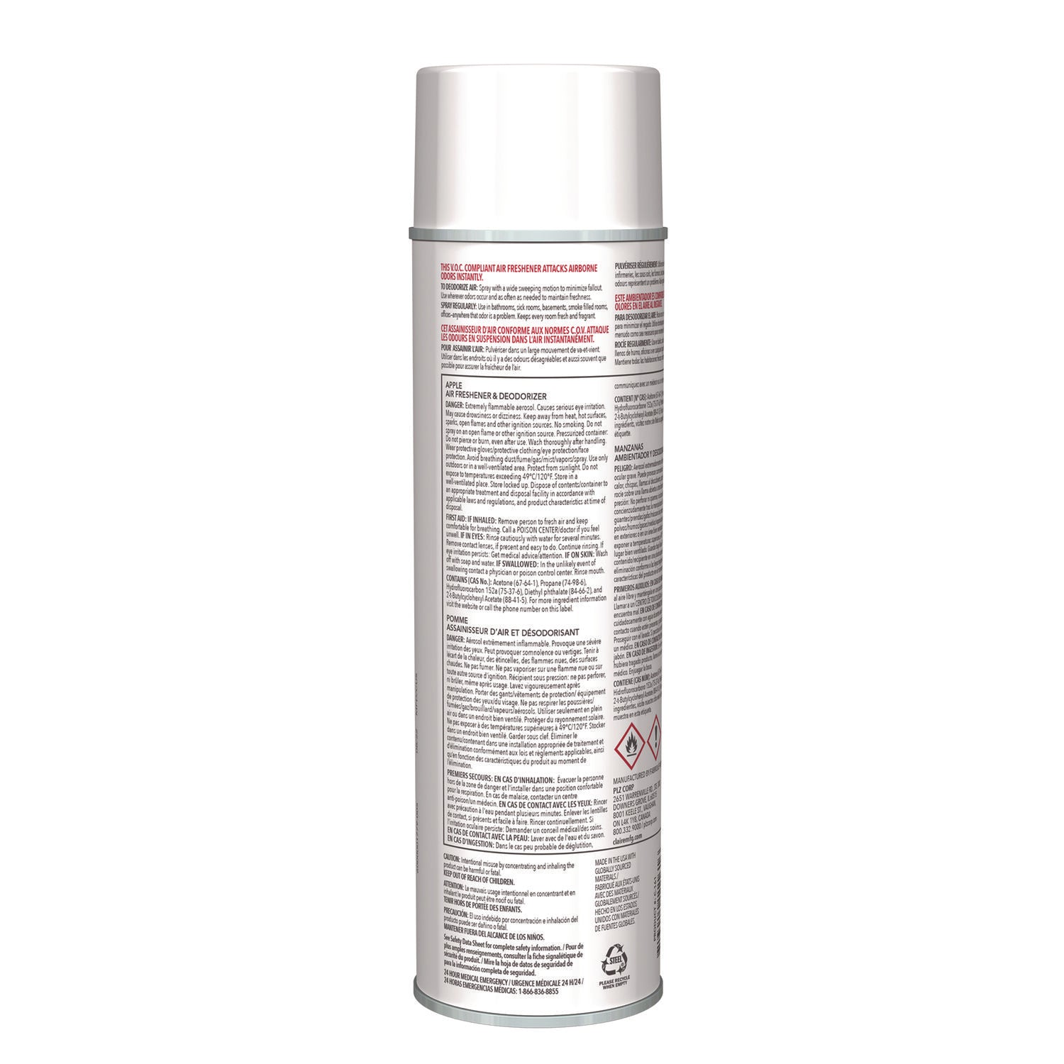 Claire Apple Air Freshener & Deodorizer - Aerosol - 20 fl oz (0.6 quart) - Dutch Apple - 12 / Pack - Ozone-safe, Chemical-free, Residue-free, Non-staining, Odor Neutralizer