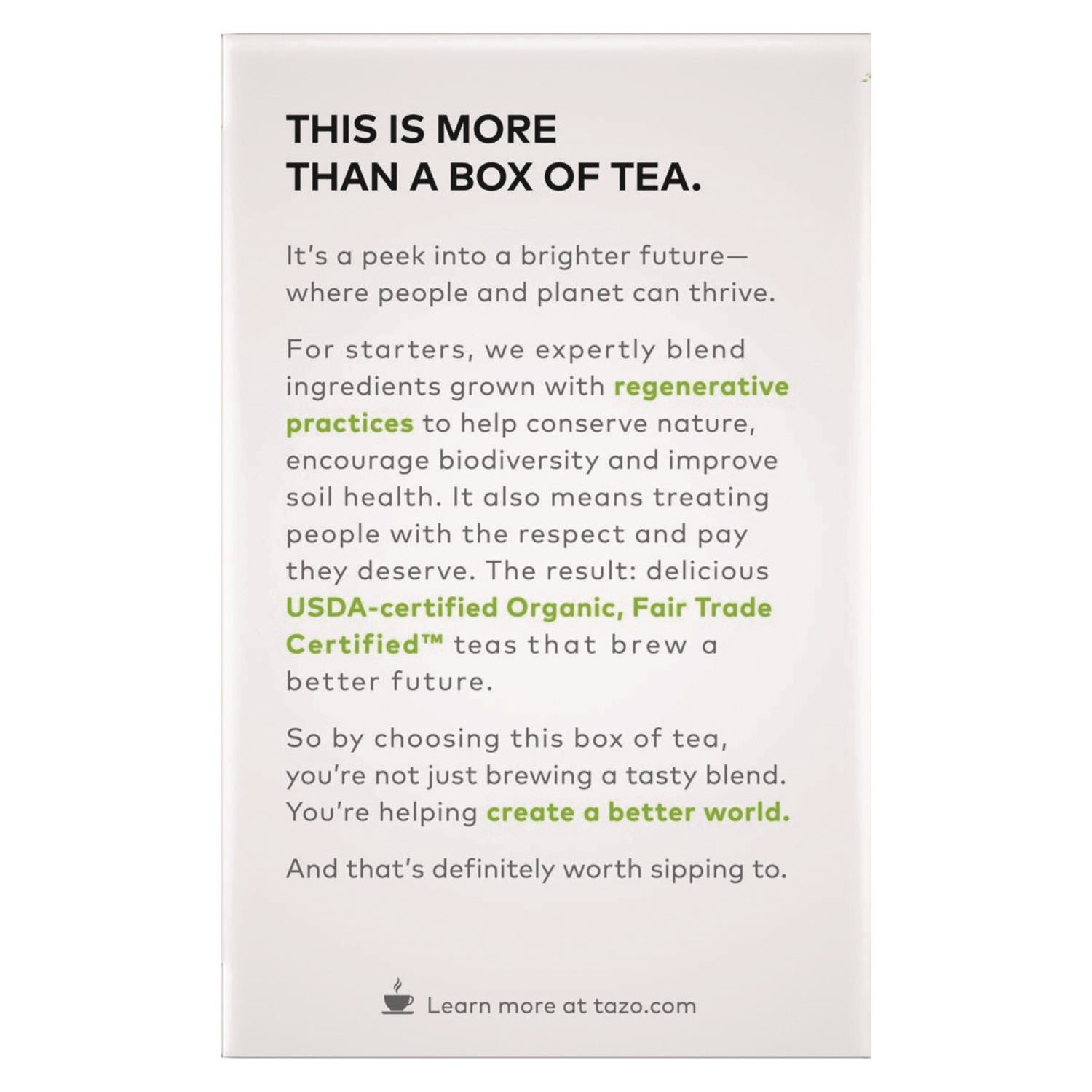 Tea Bags, Organic Zen, 16/Box, 6 Boxes/Carton